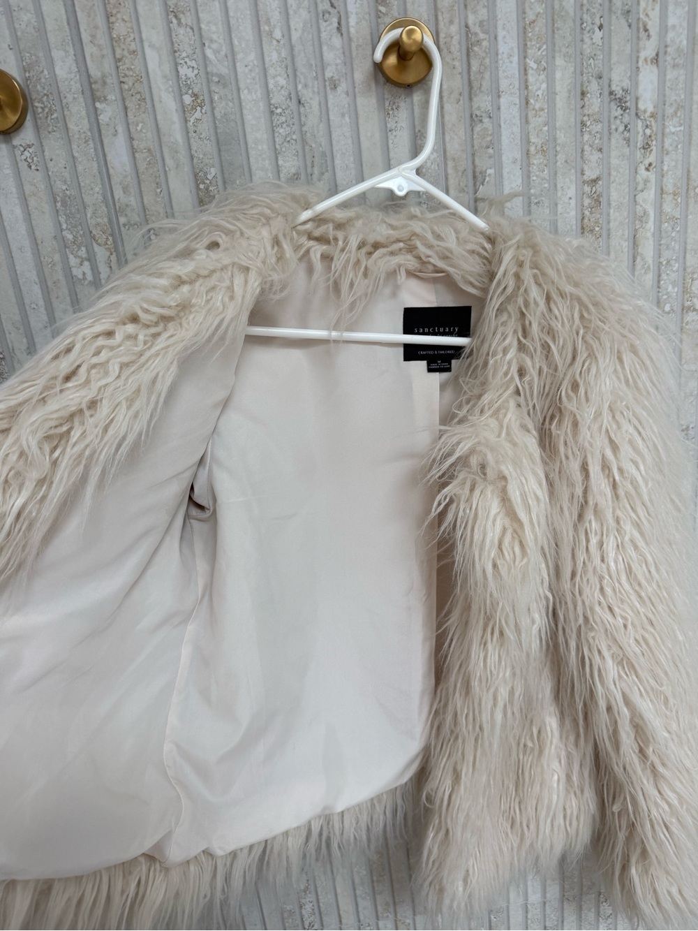 Sanctuary Shaggy Faux Fur Teddy Jacket in Cream - Picture 3 of 3